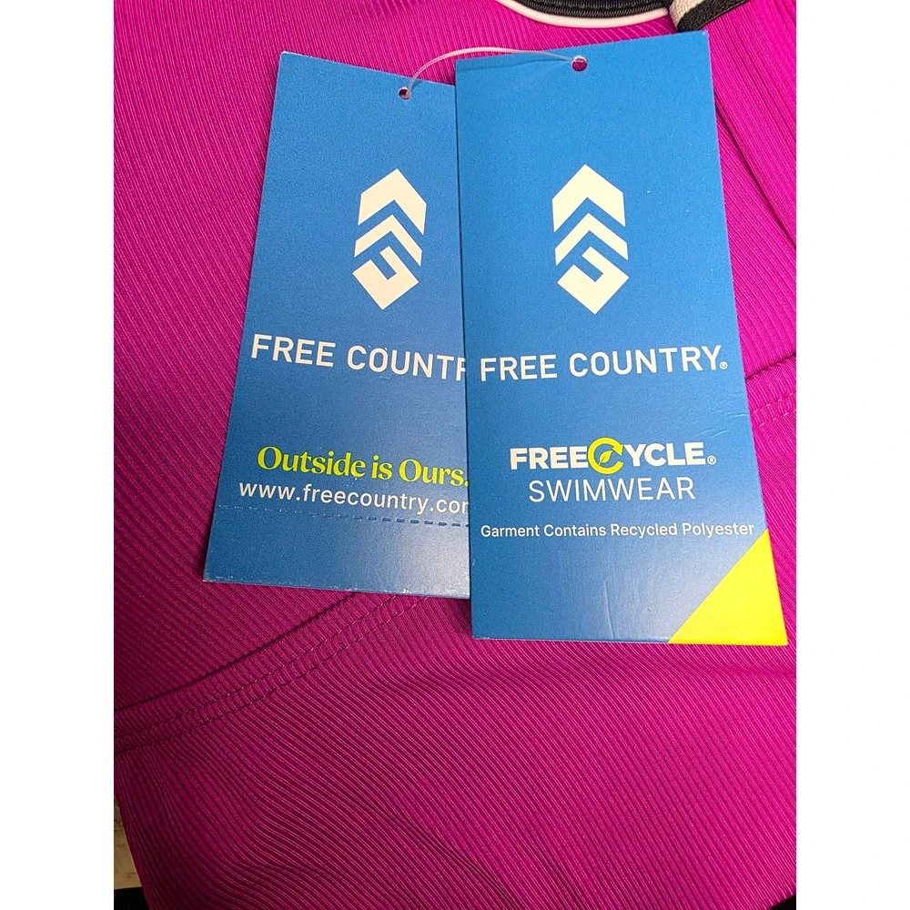 Free Country Track Stripe Tankini Swim Top Padded Magenta XL